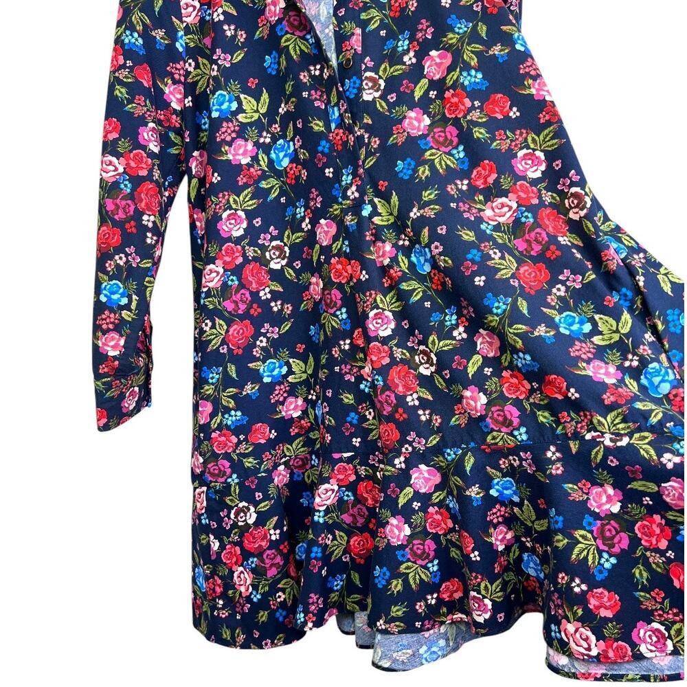 Duffield Lane Iris Shirt Dress Ruffle Hem in Navy Blue 100% Cotton Women's Large - Picture 13 of 16